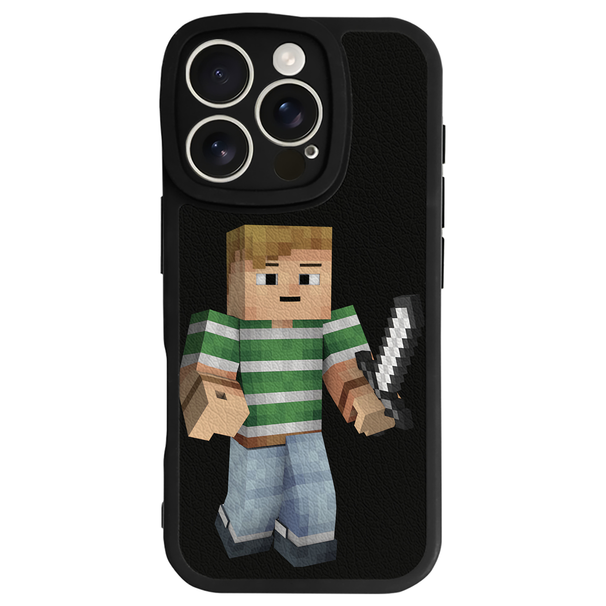 （画像用） マインクラフト ブロックの世界 Minecraft MC Block world 【iPhone 16シリーズ対応】シリコンスマホケース（レザー調） 材質：シリコン